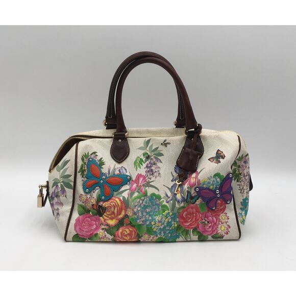Etro Leather Garden Floral and Butterfly Emblem Top Handle Purse - Picture 1 of 9